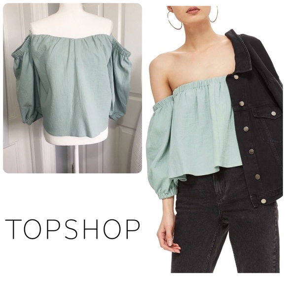 NWT Topshop Laundered Bardot off shoulder Top - Picture 2 of 6